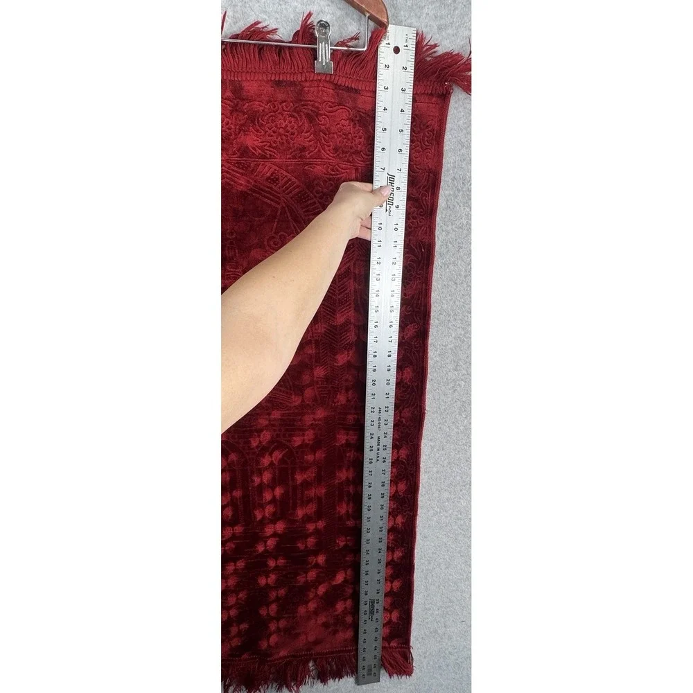 Turkish Islamic‎ Prayer Rug Red Velvet Mosque Motif Fringe Wall Art